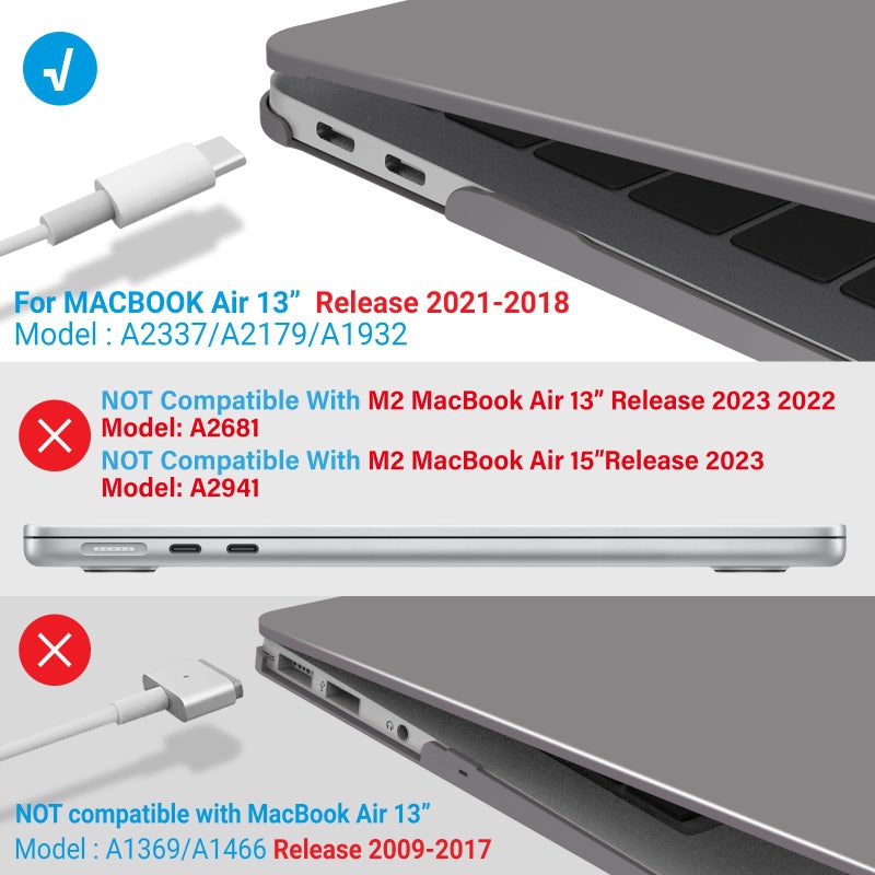 آي بينزر IBenzer متوافق مع حافظة MacBook Air 13 بوصة الجديدة 2022 2021 2020 M1 A2337 A2179 A1932 حافظة بلاستيكية صلبة مع غطاء لوحة مفاتيح لجهاز Mac Retina Display مع Touch ID Ultra Gray MAT13-UAGY+1 - Image 4